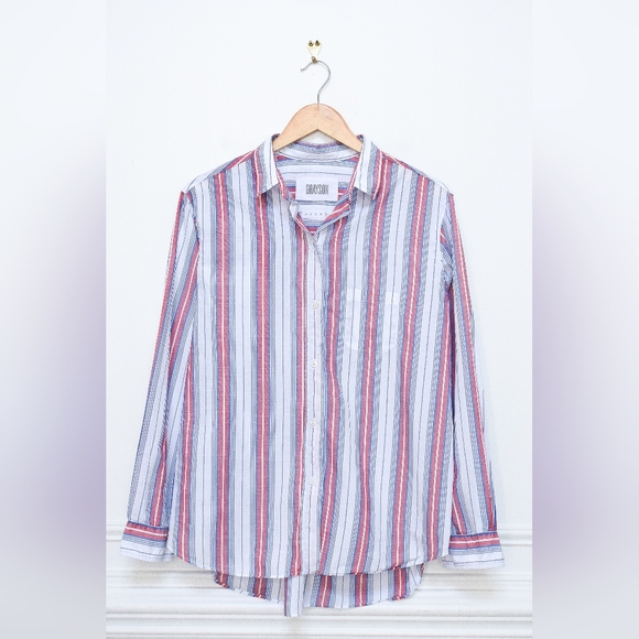 Frank & Eileen Grayson The Hero Button Down Shirt Red & Blue Stripe Cotton Sz XL - Picture 2 of 12
